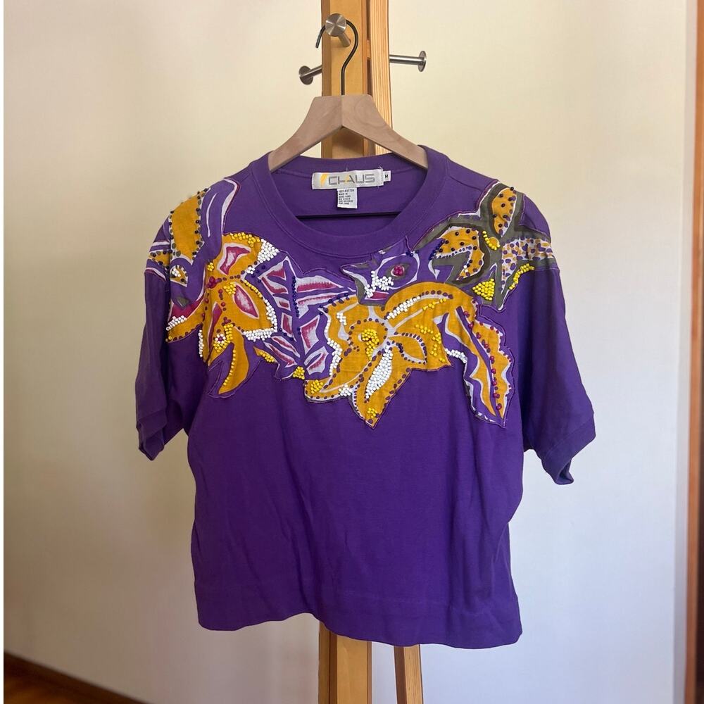 Womens Vintage Chaus Purple T-shirt with Beading